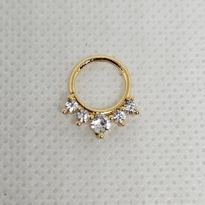 Septum Ring 18GA-1.0MM 5 Prong Lined Surgical Steel Gold Tone 5/16" Length